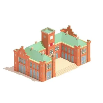 Flat 3d model isometric castle or university isolated on white background Stock Illustration