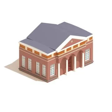 Flat 3d model isometric city hall or university building isolated on white Ilustración de archivo