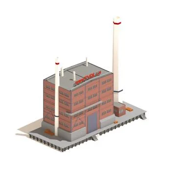 Flat 3d model isometric red brick industry or factory building illustration Ilustración de archivo