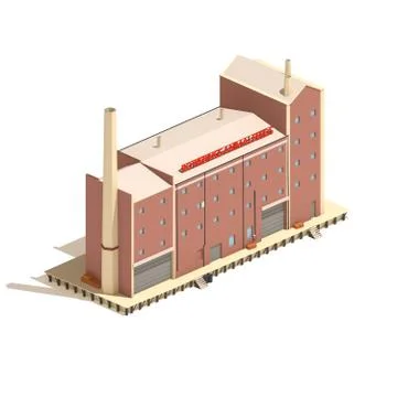Flat 3d model isometric red brick industry or factory building Stock Illustration