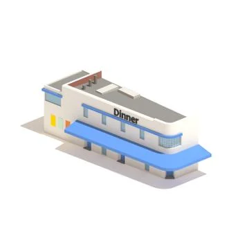Flat 3d model isometric restaurant diner isolated on white background Stock Illustration