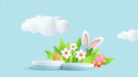 Flat 3D  Plants Rabbit Podium Stand Stock Footage 283891462