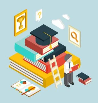 Flat 3d Web Isometric Education Graduation Infographic Stock Illustration
