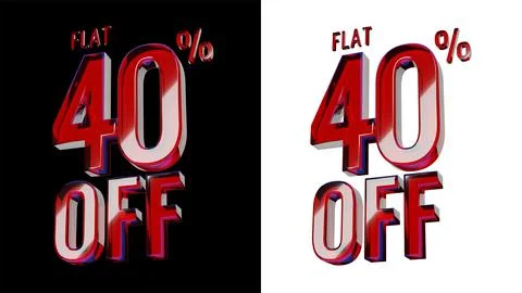 FLAT 40% OFF.  3D Glossy Red Glass text in Black and White Background Stock Illustration