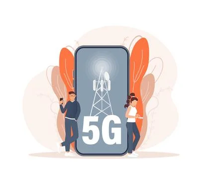 Flat 5g people on light background. Digital communication. Internet technology. Иллюстрация
