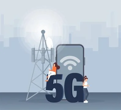 Flat 5g people on light background. Digital communication. Internet technology. Stockillustratie