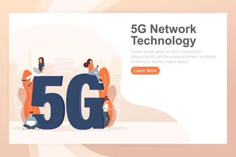 Flat 5g people on light background. Digital communication. Internet technology. Иллюстрация