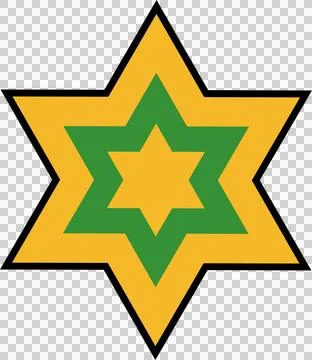 Flat 6-pointed star is showing yellow-green layers, black border, transparent Stock Illustration