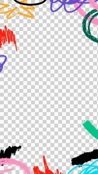 Flat abstract artwork is showing vibrant scribbles framing center on transparent イラスト素材