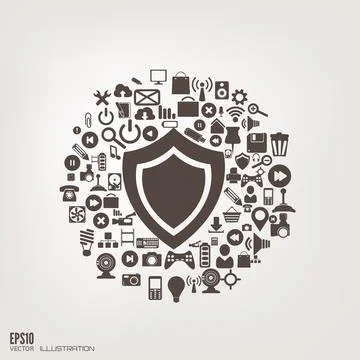 Flat abstract background with web icons. Interface symbols. Cloud computing 스톡 일러스트