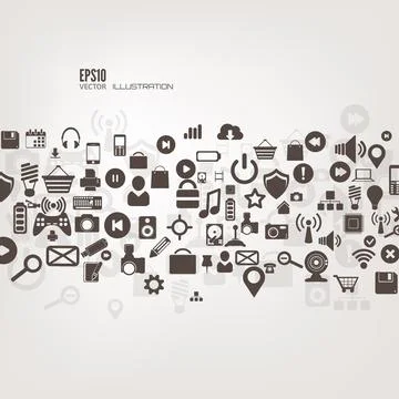 Flat abstract background with web icons. Interface symbols. Cloud computing Stock Illustration