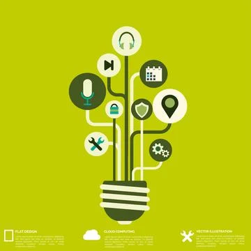 Flat abstract background with web icons. Interface symbols. Cloud computing 스톡 일러스트