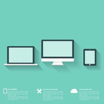 Flat abstract background with web icons. Interface symbols. Cloud computing Stock Illustration