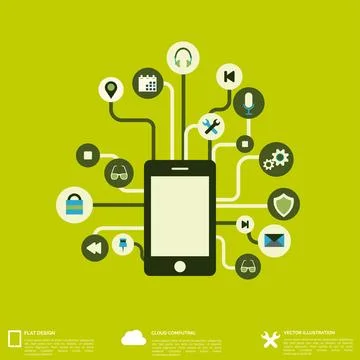 Flat abstract background with web icons. Interface symbols. Cloud computing Stock Illustration