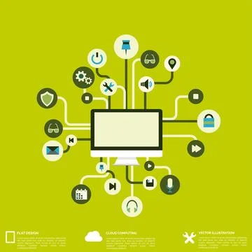 Flat abstract background with web icons. Interface symbols. Cloud computing Stock Illustration