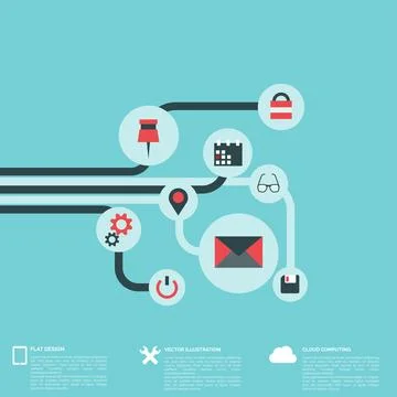 Flat abstract background with web icons. Interface symbols. Cloud computing 스톡 일러스트