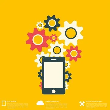 Flat abstract background with web icons. Interface symbols. Cloud computing 스톡 일러스트