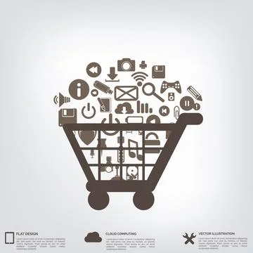 Flat abstract background with web icons. Interface symbols. Cloud computing Stock Illustration