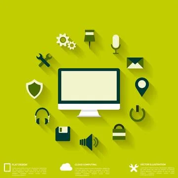 Flat abstract background with web icons. Interface symbols. Cloud computing Stock Illustration