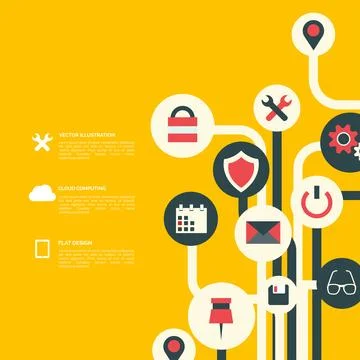 Flat abstract background with web icons. Interface symbols. Cloud computing Stock Illustration