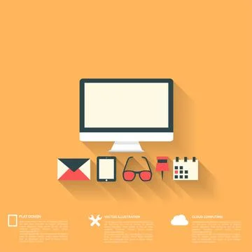 Flat abstract background with web icons. Interface symbols. Cloud computing Stock Illustration