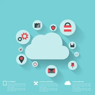 Flat abstract background with web icons. Interface symbols. Cloud computing Stock Illustration