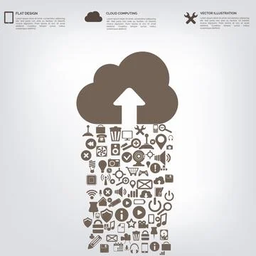 Flat abstract background with web icons. Interface symbols. Cloud computing Stock Illustration