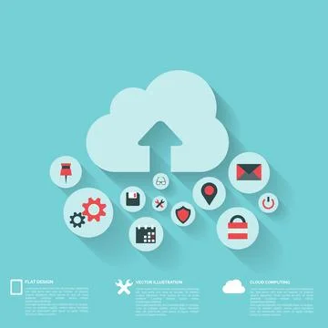 Flat abstract background with web icons. Interface symbols. Cloud computing Illustrazione stock