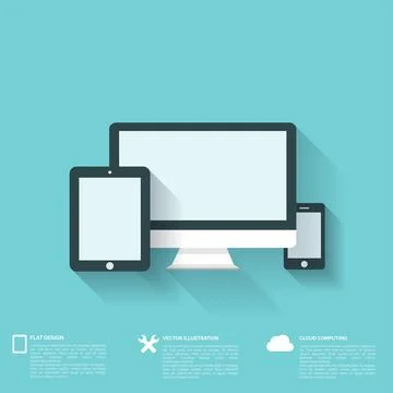 Flat abstract background with web icons. Interface symbols. Cloud computing 스톡 일러스트