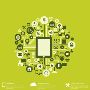 Flat abstract background with web icons. Interface symbols. Cloud computing 스톡 일러스트