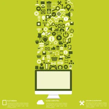 Flat abstract background with web icons. Interface symbols. Cloud computing Stock Illustration