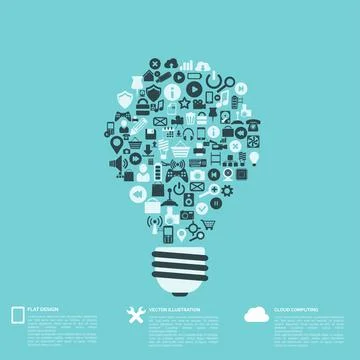 Flat abstract background with web icons. Interface symbols. Cloud computing Stock Illustration