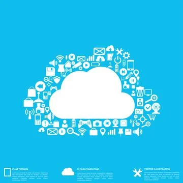 Flat abstract background with web icons. Interface symbols. Cloud computing 스톡 일러스트