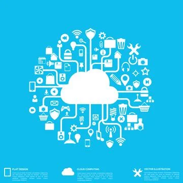 Flat abstract background with web icons. Interface symbols. Cloud computing 스톡 일러스트