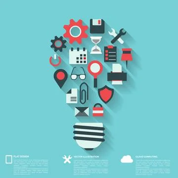 Flat abstract background with web icons. Interface symbols. Cloud computing 스톡 일러스트