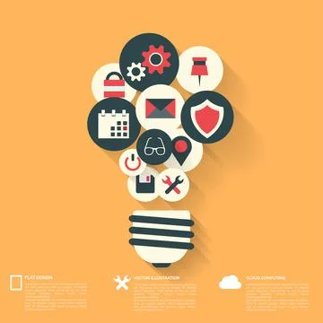 Flat abstract background with web icons. Interface symbols. Cloud computing Stock Illustration