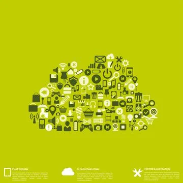 Flat abstract background with web icons. Interface symbols. Cloud computing Stock Illustration