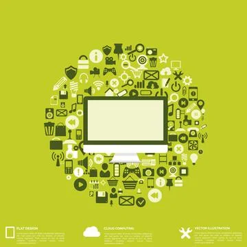 Flat abstract background with web icons. Interface symbols. Cloud computing Stock Illustration