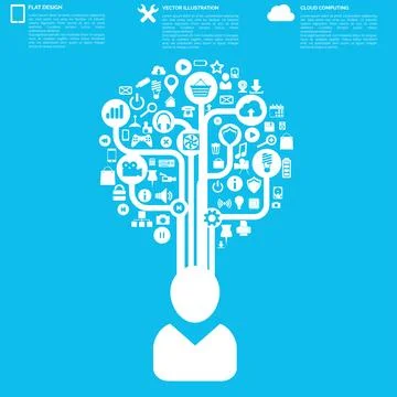 Flat abstract background with web icons. Interface symbols. Cloud computing Stock Illustration