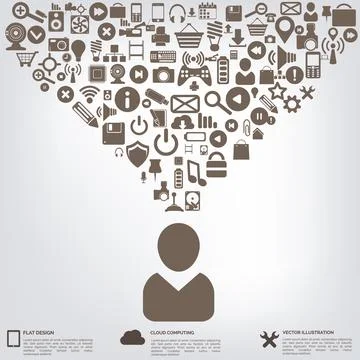 Flat abstract background with web icons. Interface symbols. Cloud computing Stock Illustration