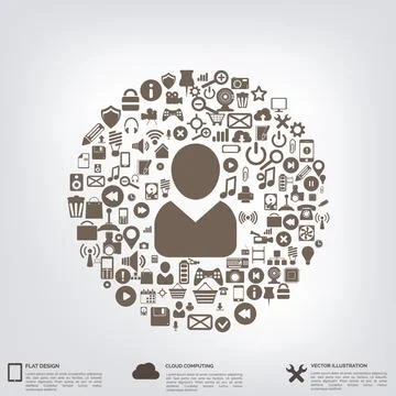 Flat abstract background with web icons. Interface symbols. Cloud computing Stock Illustration