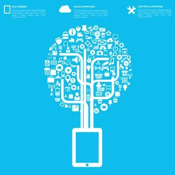 Flat abstract background with web icons. Interface symbols. Cloud computing 스톡 일러스트