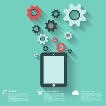 Flat abstract background with web icons. Interface symbols. Cloud computing 스톡 일러스트