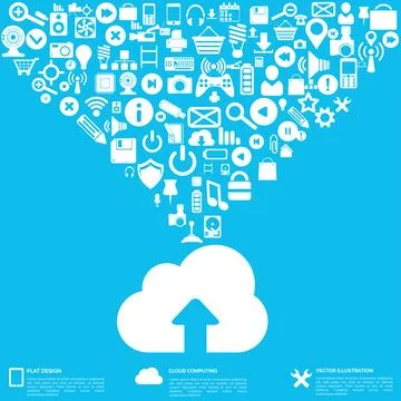 Flat abstract background with web icons. Interface symbols. Cloud computing 스톡 일러스트