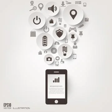 Flat abstract background with web icons. Interface symbols. Cloud computing Illustrazione stock