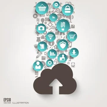 Flat abstract background with web icons. Interface symbols. Cloud computing Stock Illustration