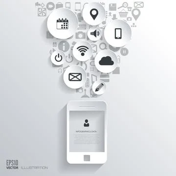 Flat abstract background with web icons. Interface symbols. Cloud computing 스톡 일러스트