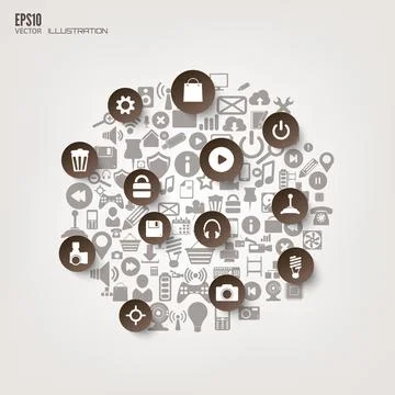 Flat abstract background with web icons. Interface symbols. Cloud computing Illustrazione stock