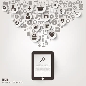 Flat abstract background with web icons. Interface symbols. Cloud computing Stock Illustration