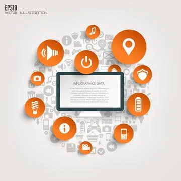 Flat abstract background with web icons. Interface symbols. Cloud computing Stock Illustration